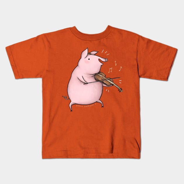 Piggy on the Fiddle Kids T-Shirt by Sophie Corrigan